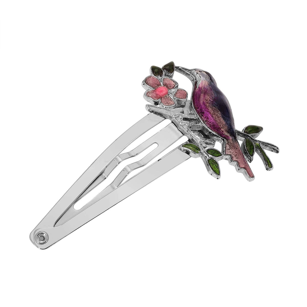 1928 Jewelry Multicolor Perched Bird and Flower Snap Hair Clip