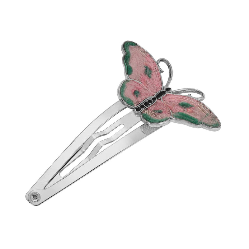 1928 Jewelry Pink and Green Butterfly Snap Hair Clip
