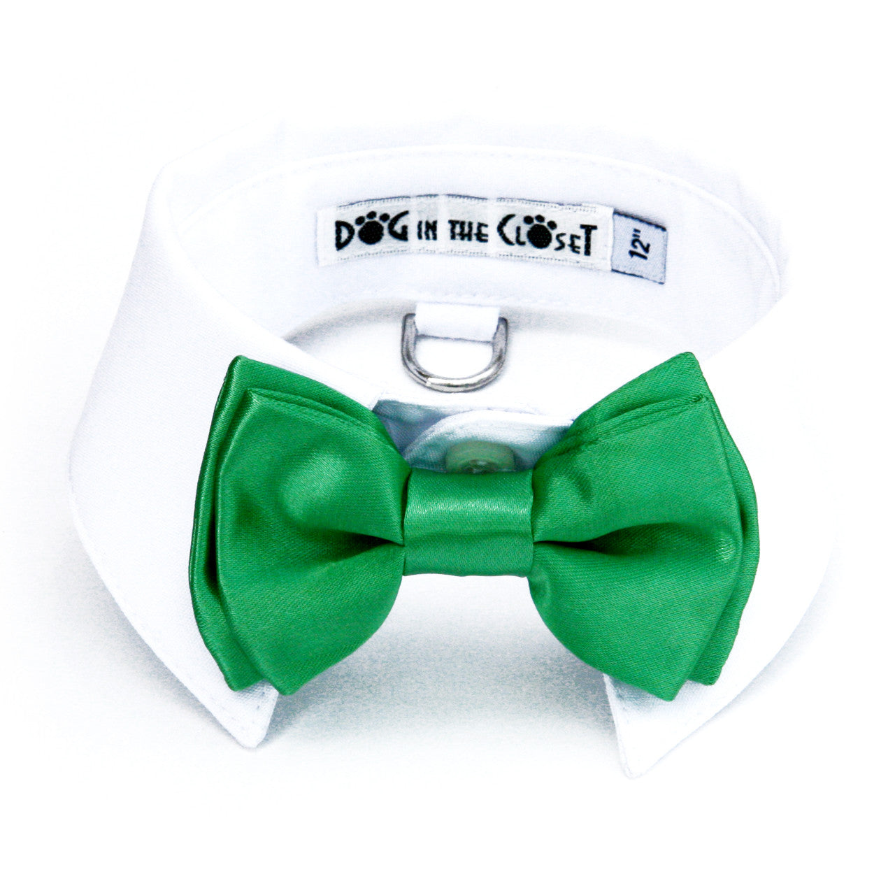 White Shirt Dog Collar with Kelly Green Bow Tie