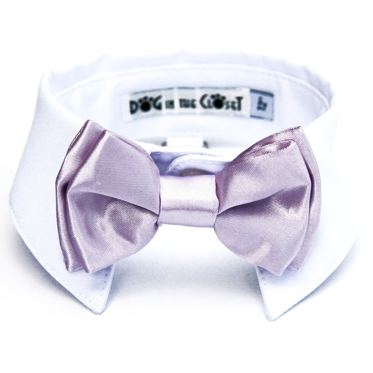 White Shirt Dog Collar with Lilac Bow Tie