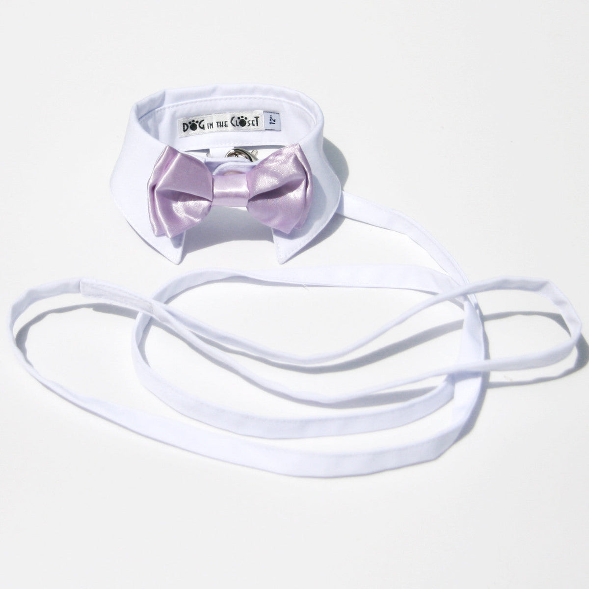 White Shirt Dog Collar with Lilac Bow Tie