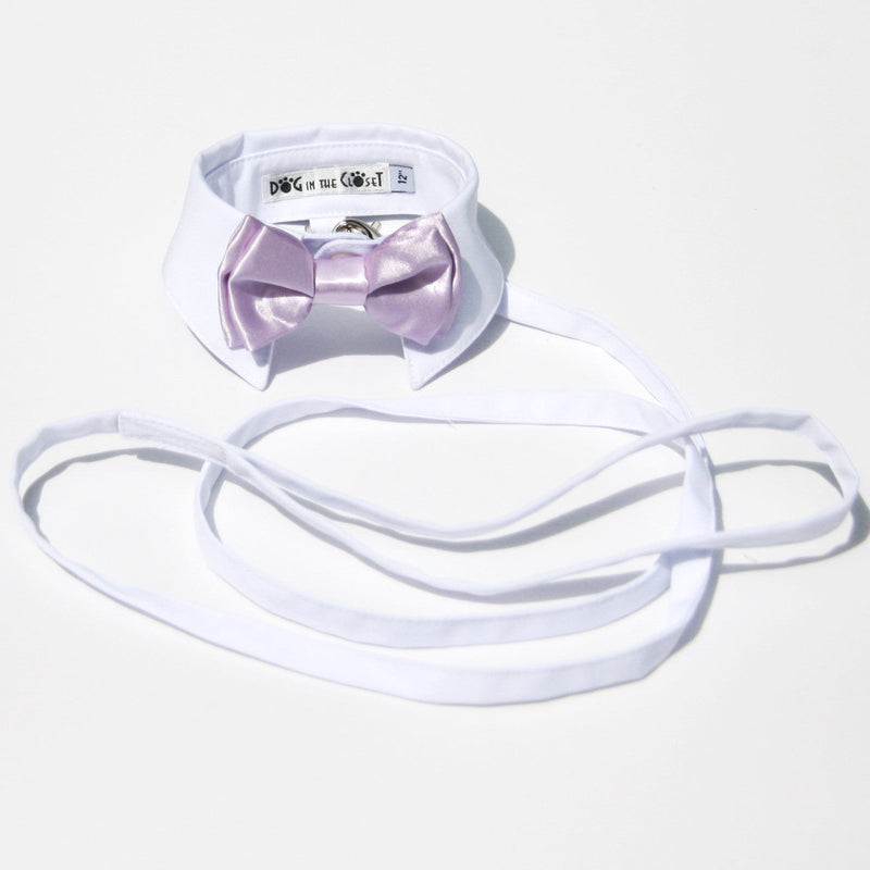 White Shirt Dog Collar with Lilac Bow Tie