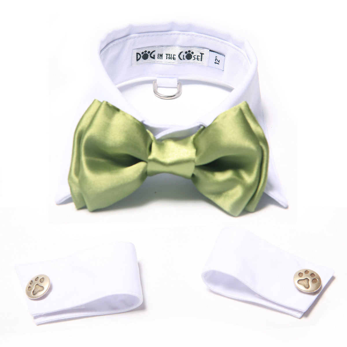 White Shirt Dog Collar with Apple Green Bow Tie