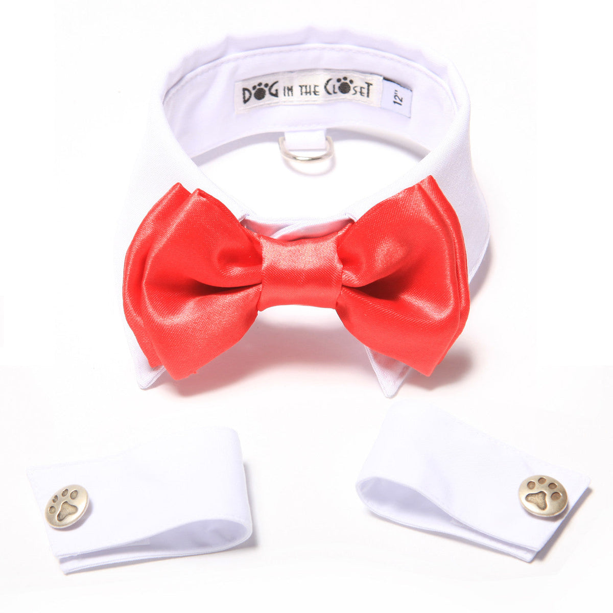 White Shirt Dog Collar with Red Bow Tie