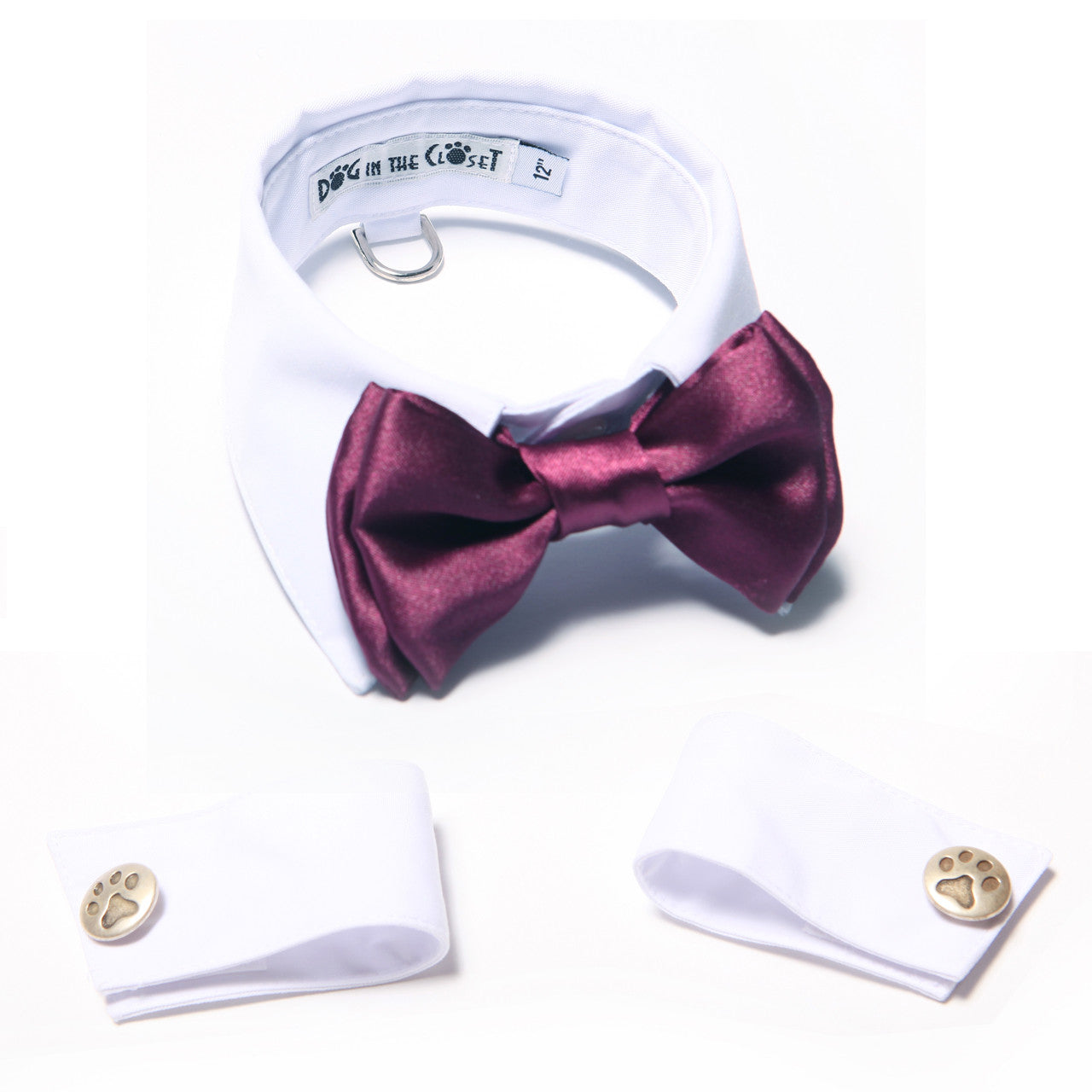 White Shirt Dog Collar with Purple Bow Tie