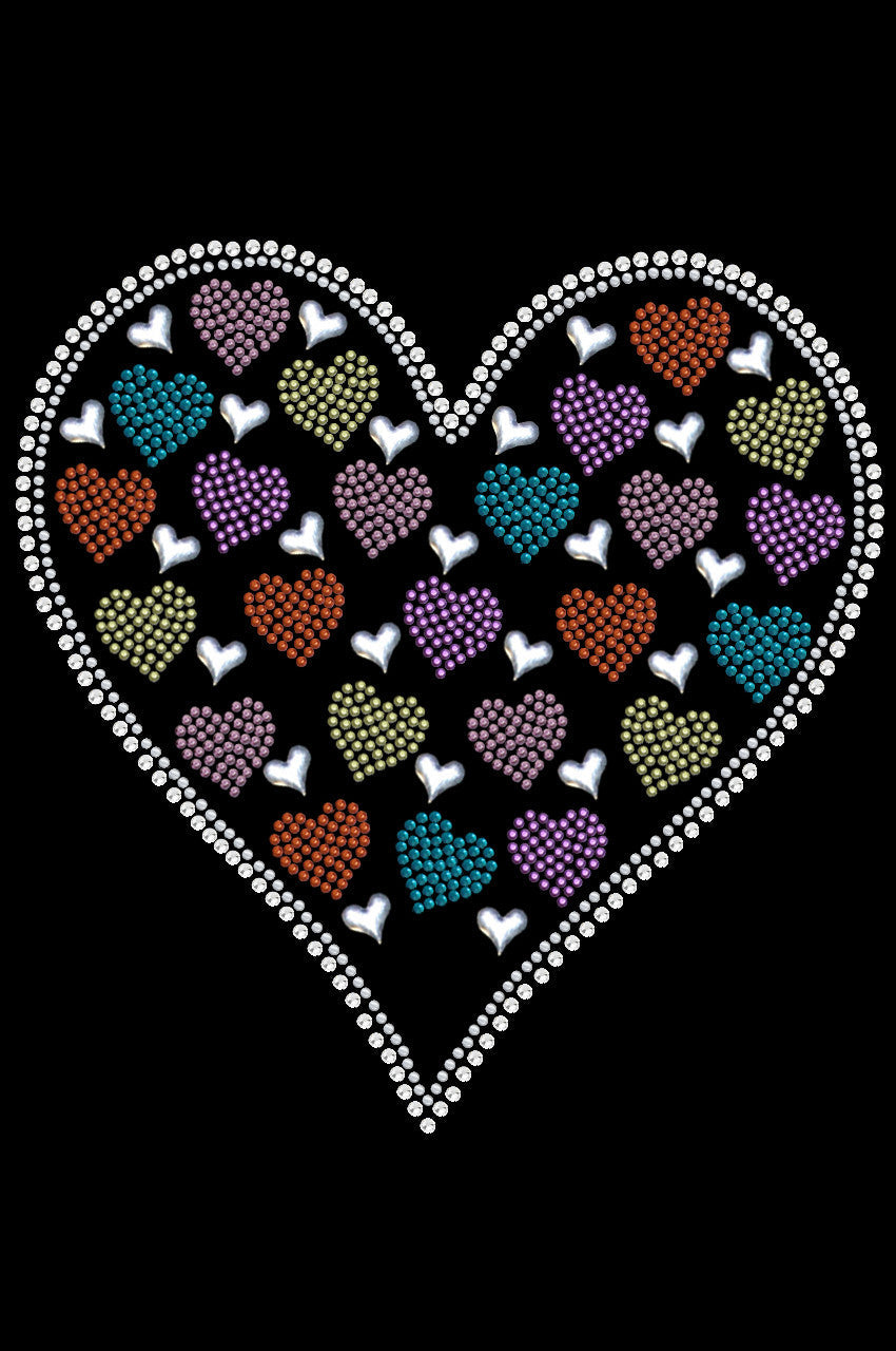 Heart with Multicolor Rhinestud Hearts - Womens T-shirt