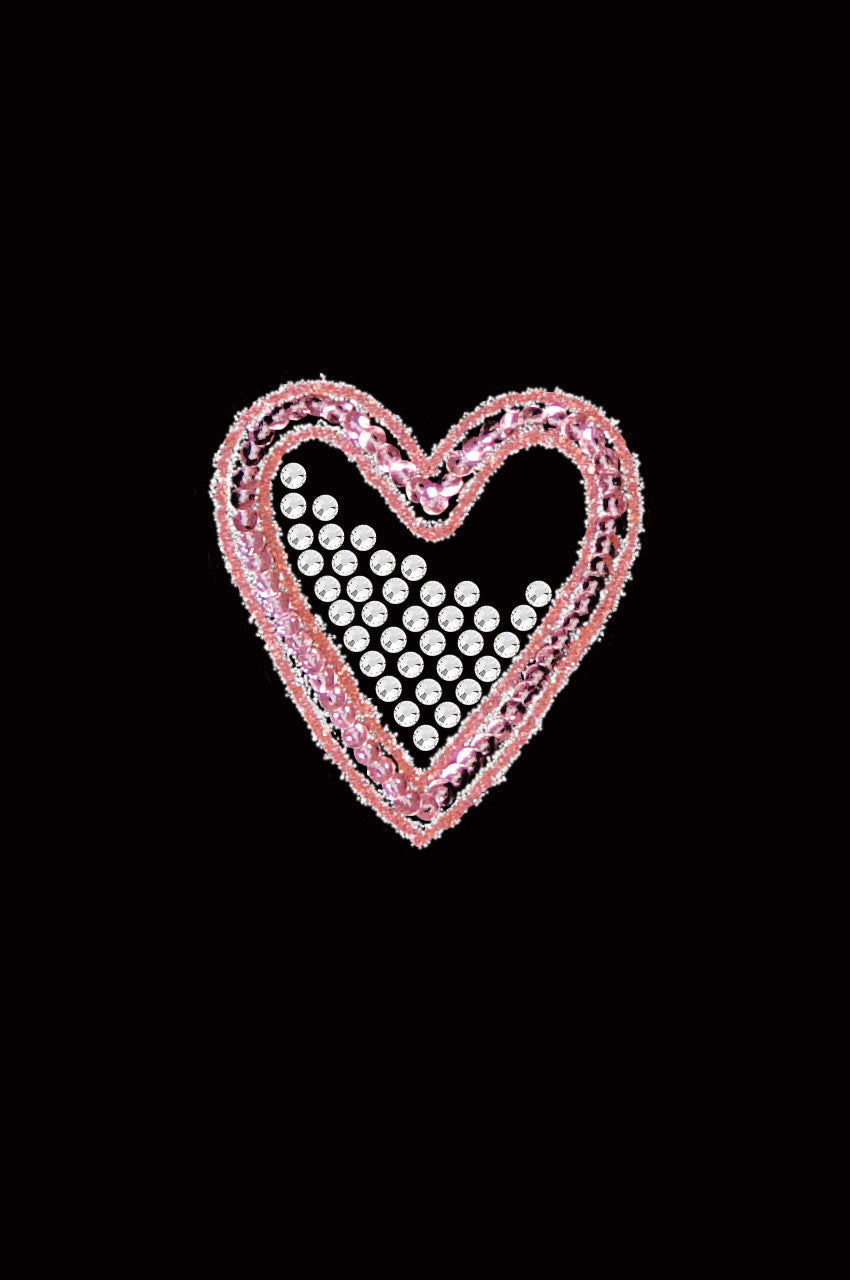 Pink Sequin & Rhinestone Heart - Womens T-shirt