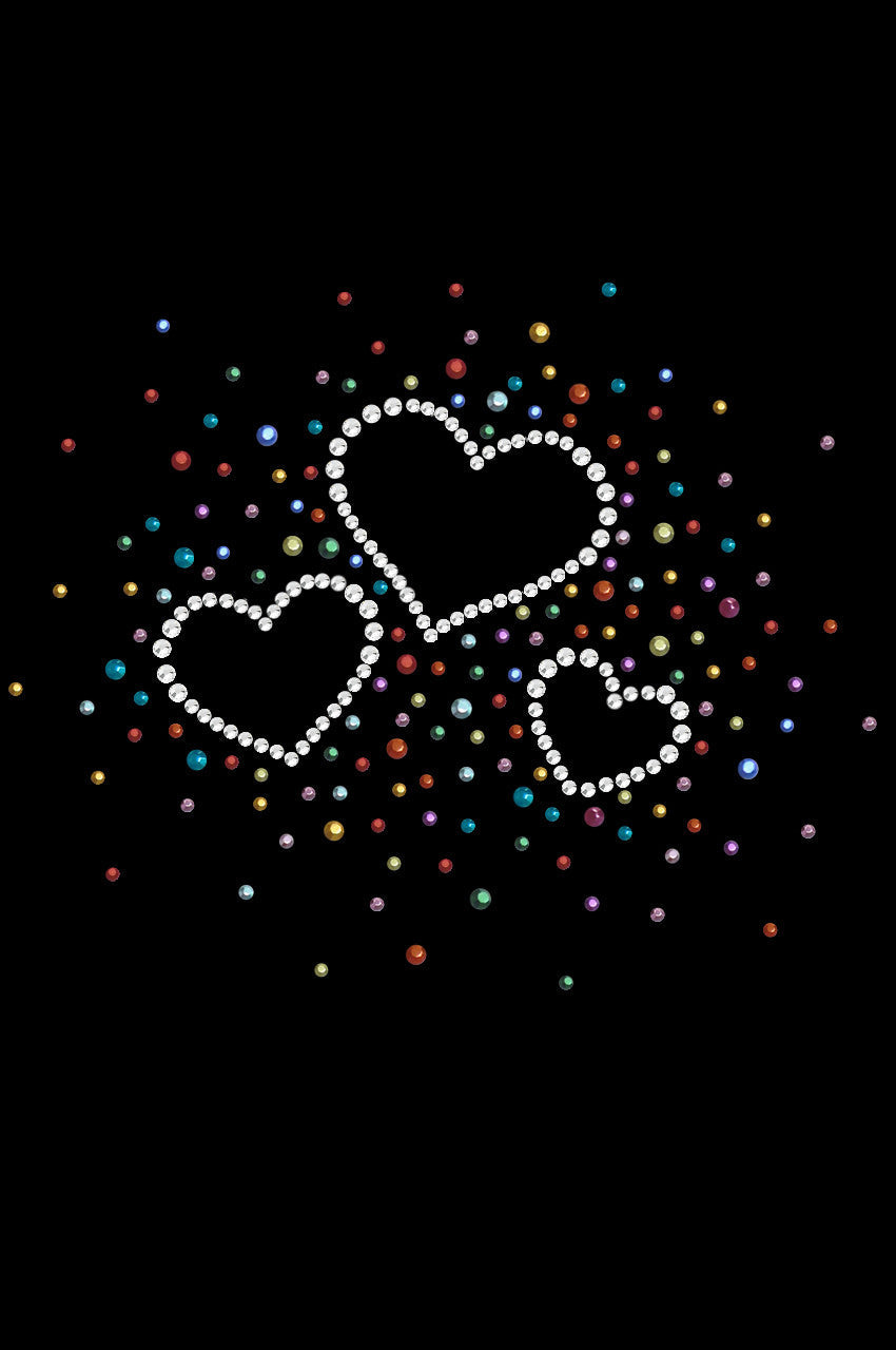 Three Hearts with Multicolored Studs - Womens T-shirt