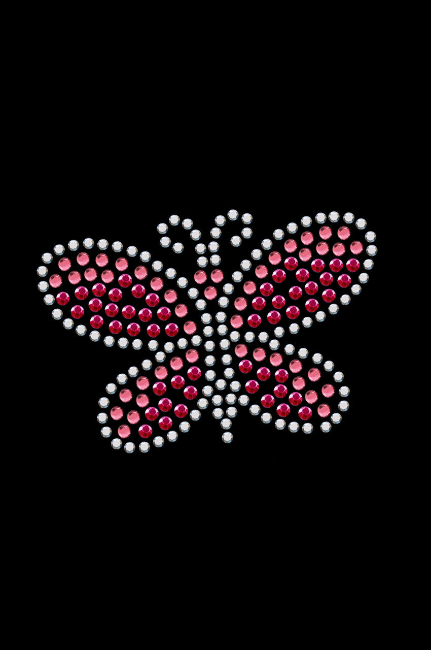 Pink Austrian crystal Rhinestone & Rhinestud Butterfly - Womens T-shirt
