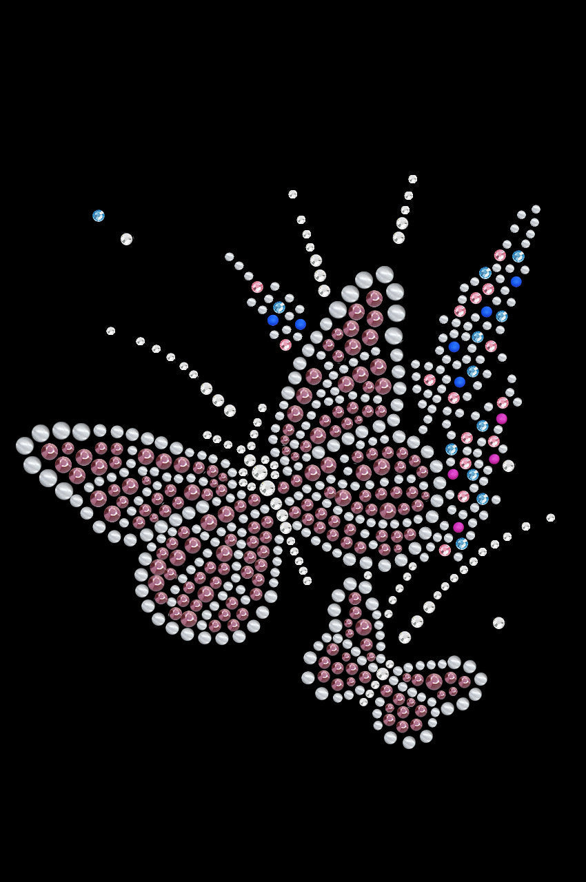 Pink Butterfly with Flowers - Womens T-shirt
