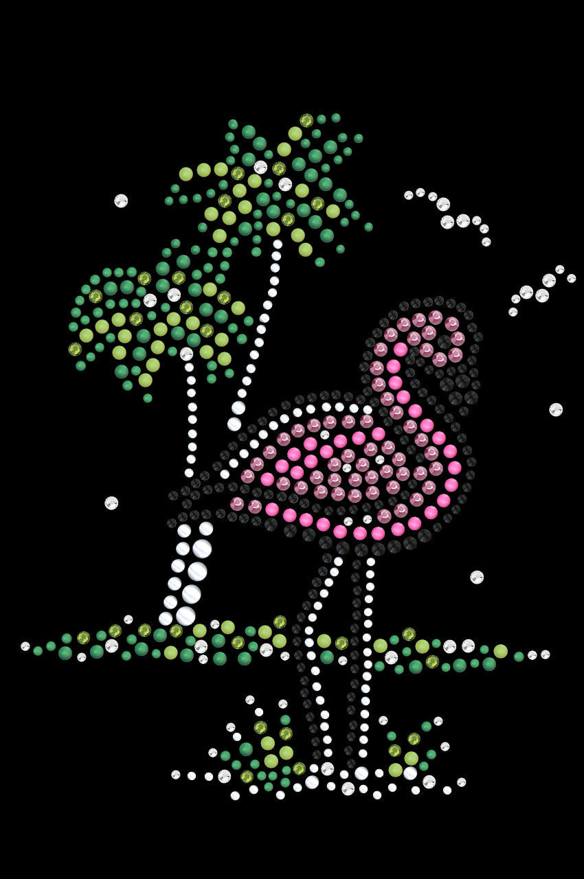 Pink Flamingo with Palm Trees - Women's T-shirt