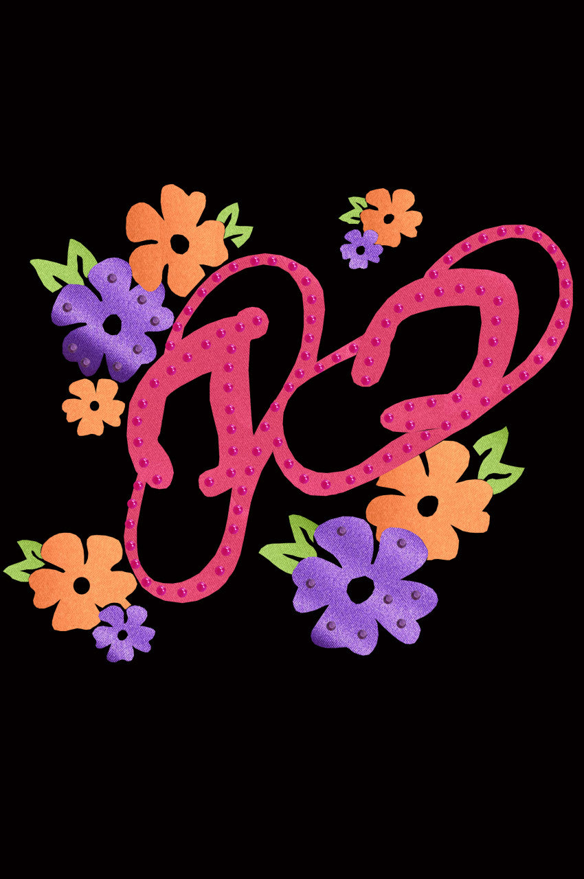 Satin Flip Flops with Flowers - Womens T-shirt