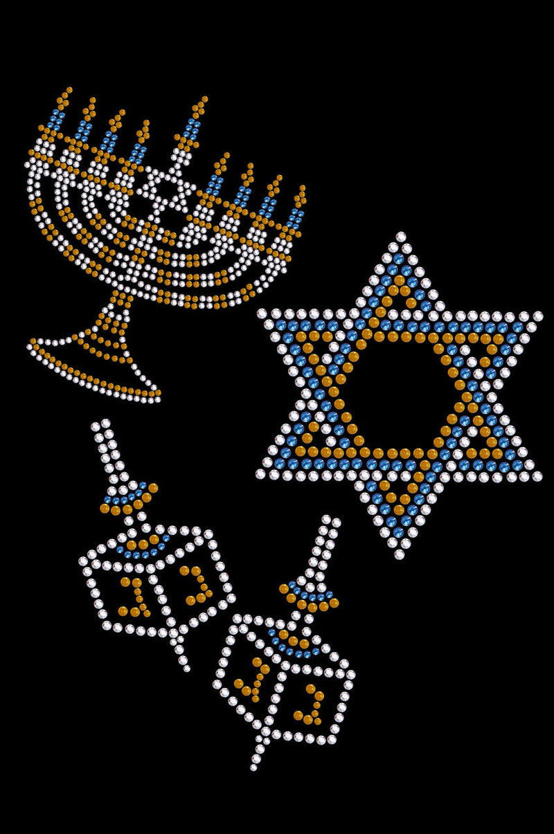 Menorah, Dreidel & Star of David (Blue & Gold) - Custom Tutu