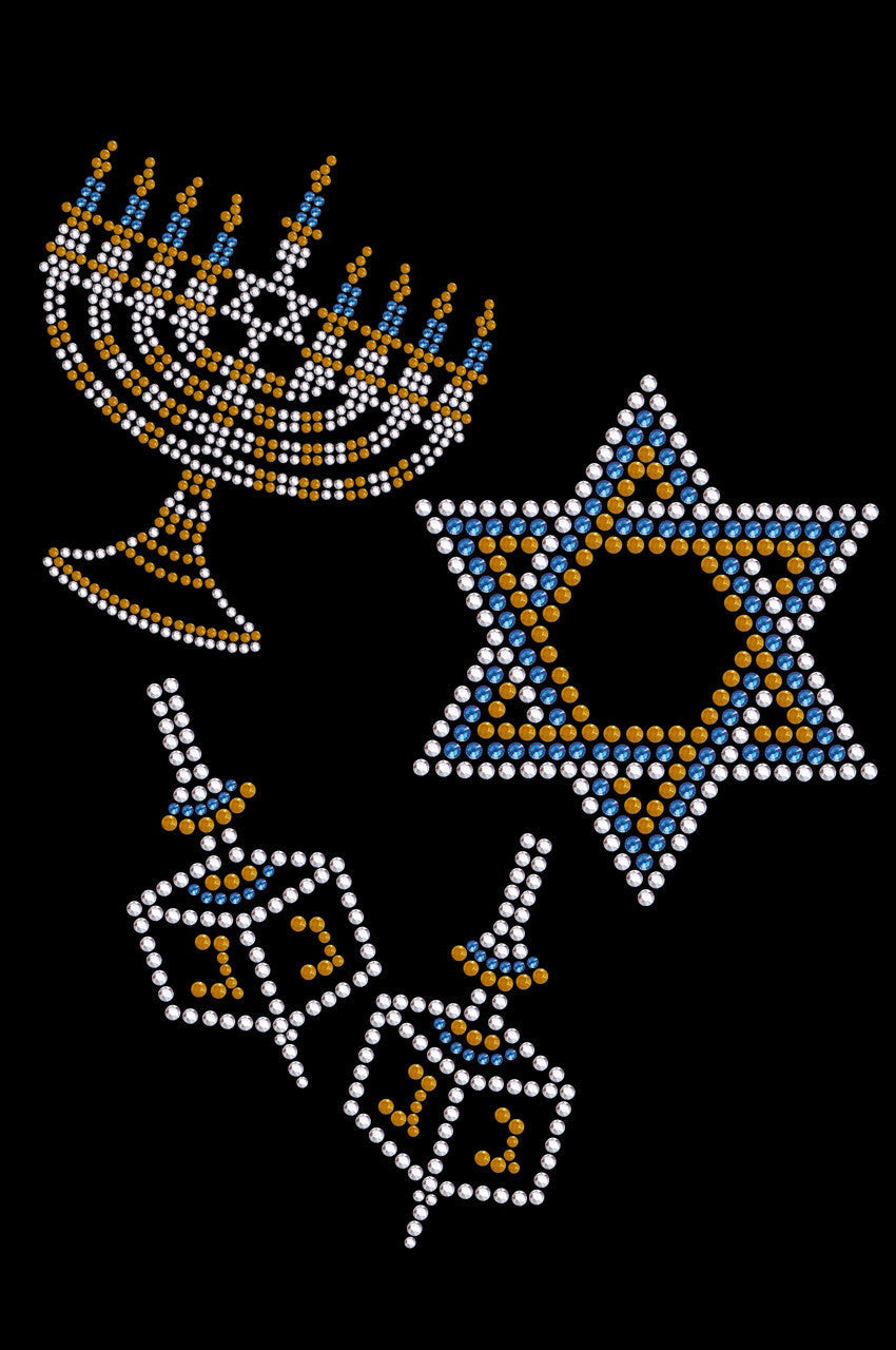 Menorah, Dreidel & Star of David (Blue & Gold) - Dog Tank