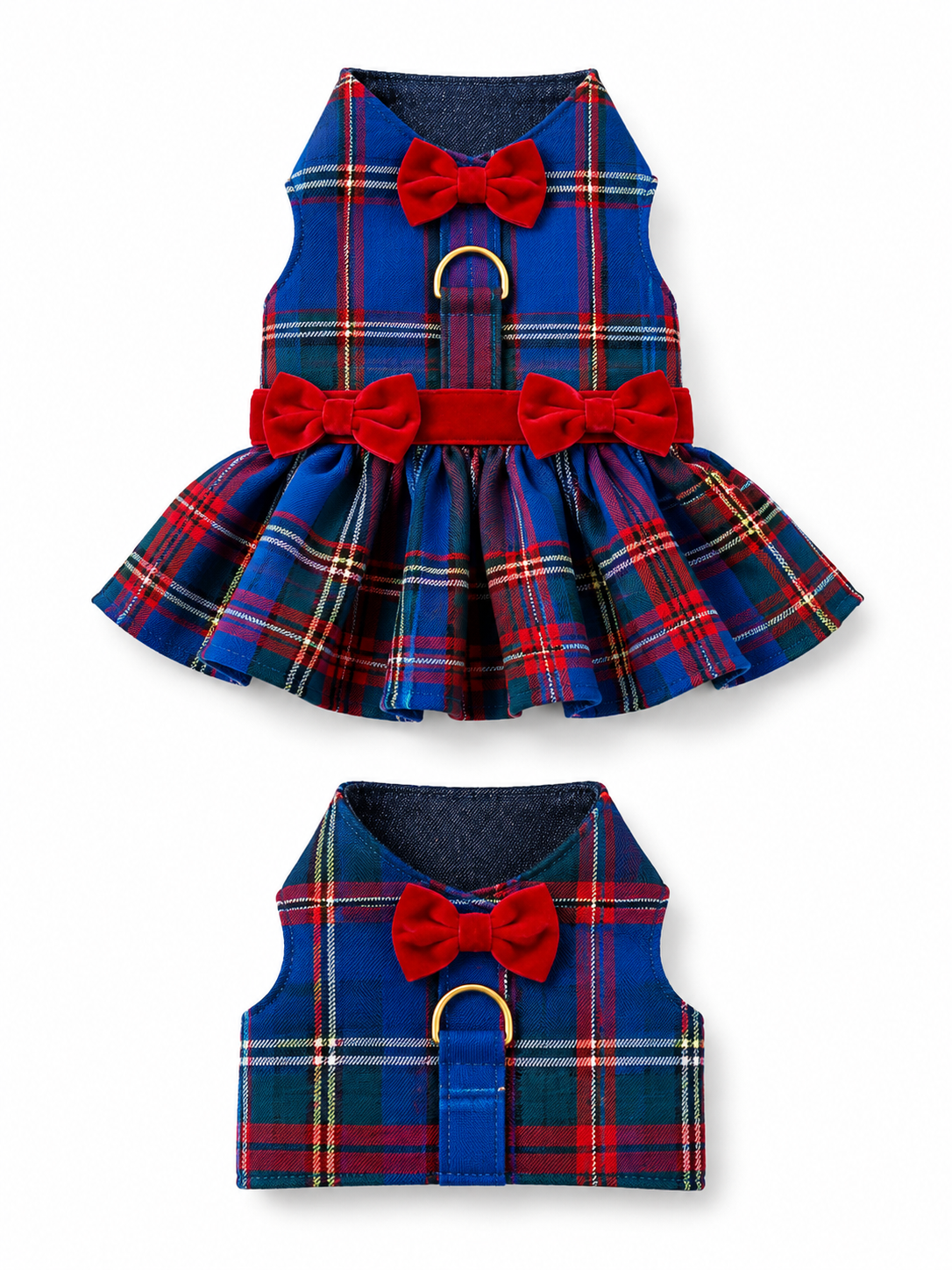 Heads or Tails Pup Red & Blue Plaid Dog Dress
