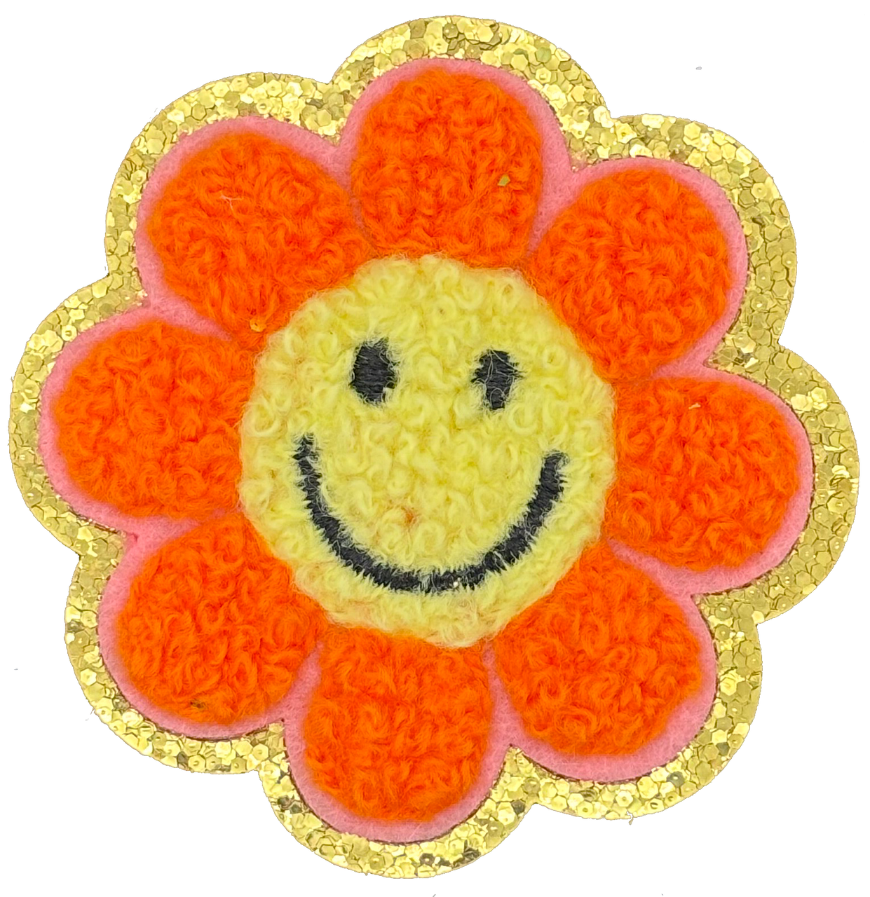 Smiley face Chenille Flower - Patch