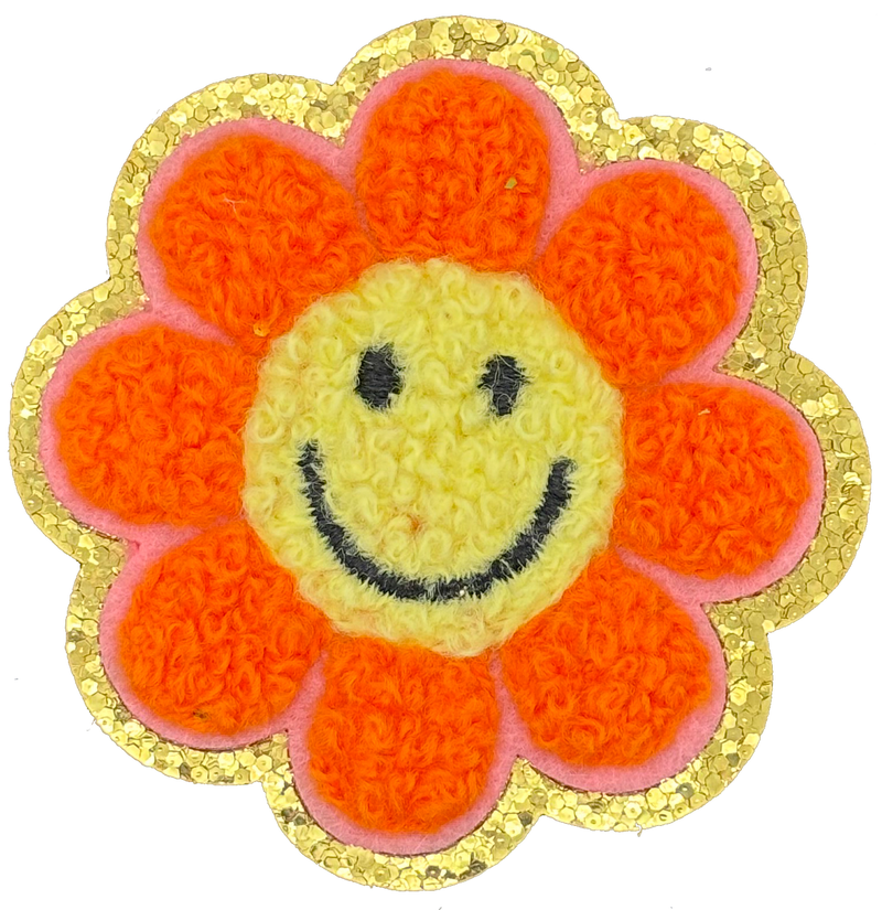 Smiley face Chenille Flower - Patch