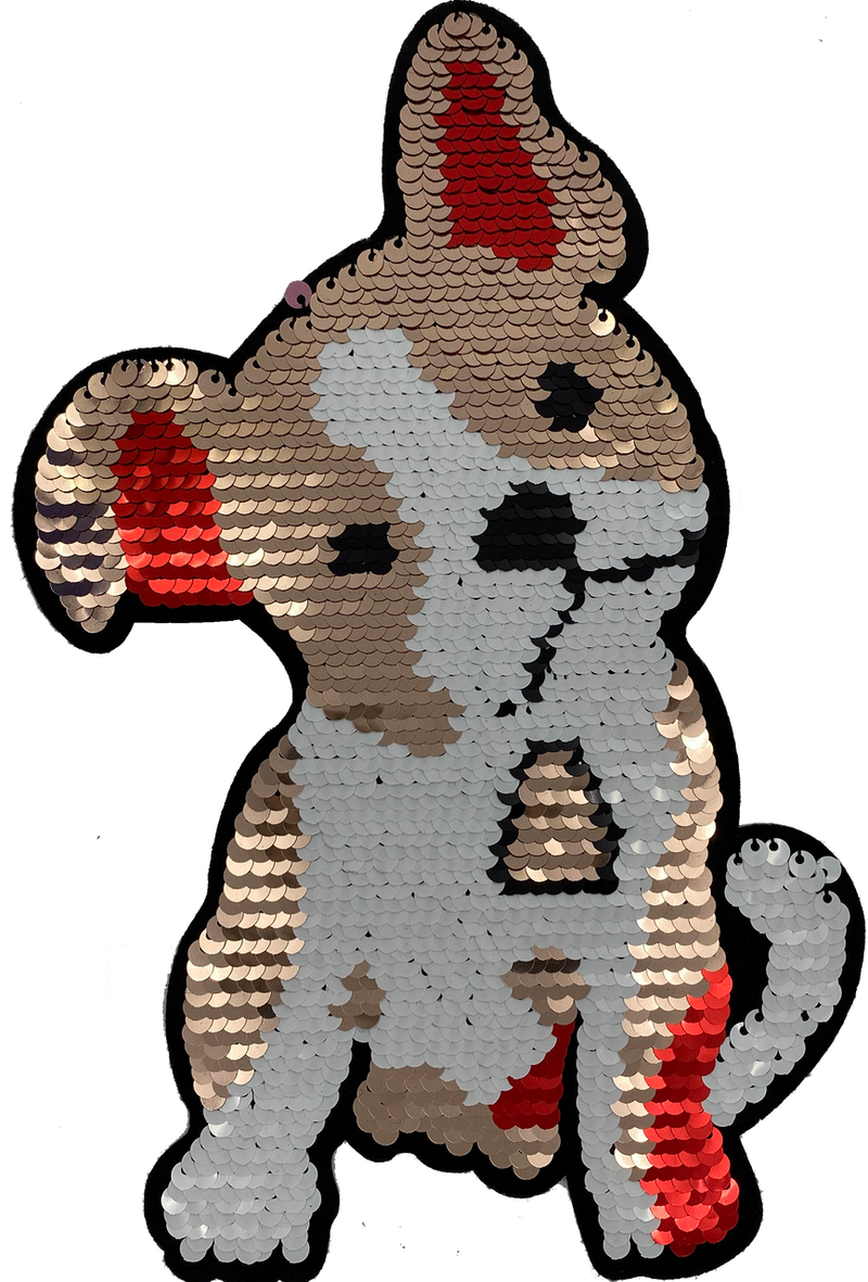 Large Sequin Gold and Red Puppy - Patch