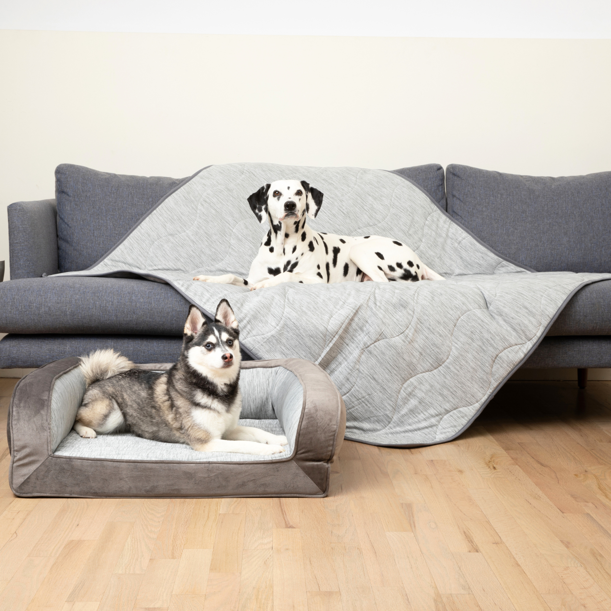 PupChill Cooling Bolster Dog Bed Waterproof Blanket Bundle Arctic Grey