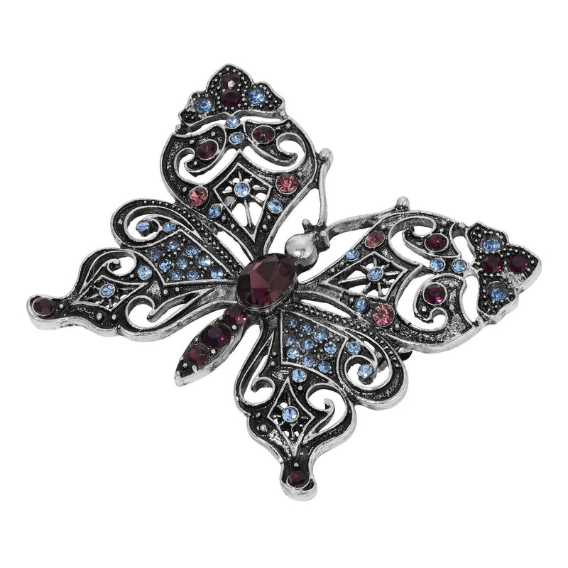 1928 Jewelry Antiqued Butterfly Multi Color Crystals Brooch