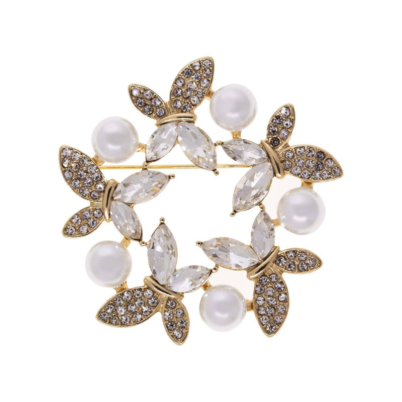 1928 Jewelry Enchanted Crystal and Faux Pearl Butterfly Symphony Pin