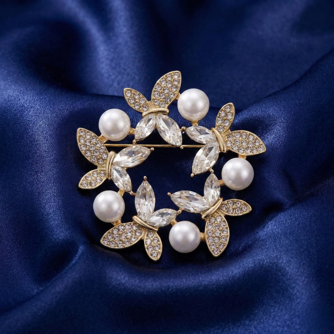 1928 Jewelry Enchanted Crystal and Faux Pearl Butterfly Symphony Pin