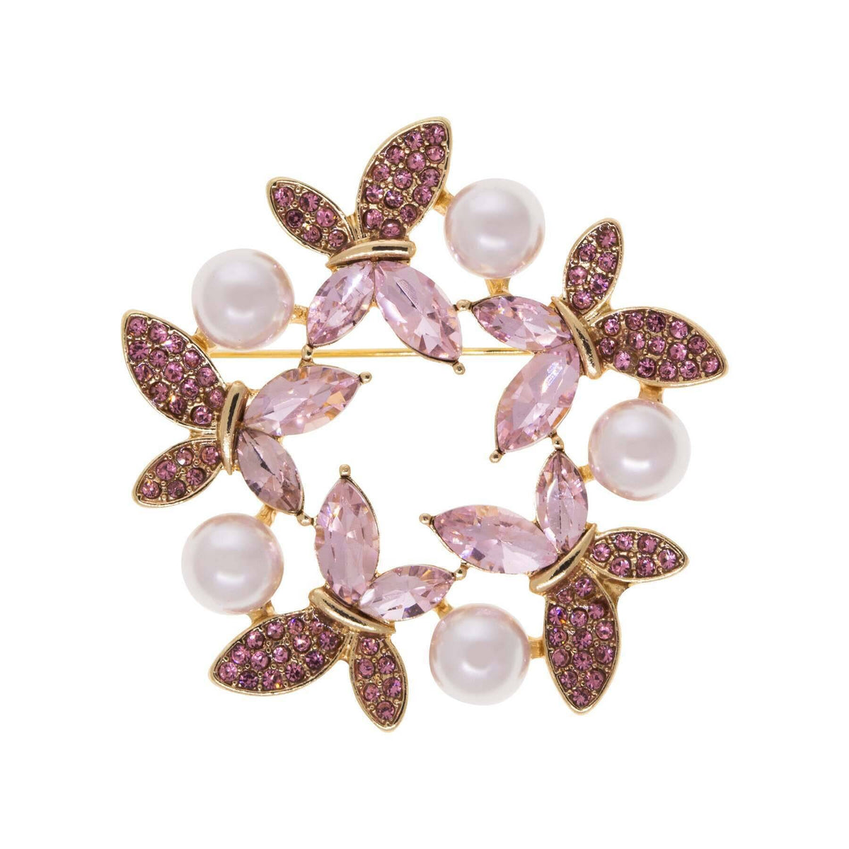 1928 Jewelry Enchanted Crystal and Faux Pearl Butterfly Symphony Pin