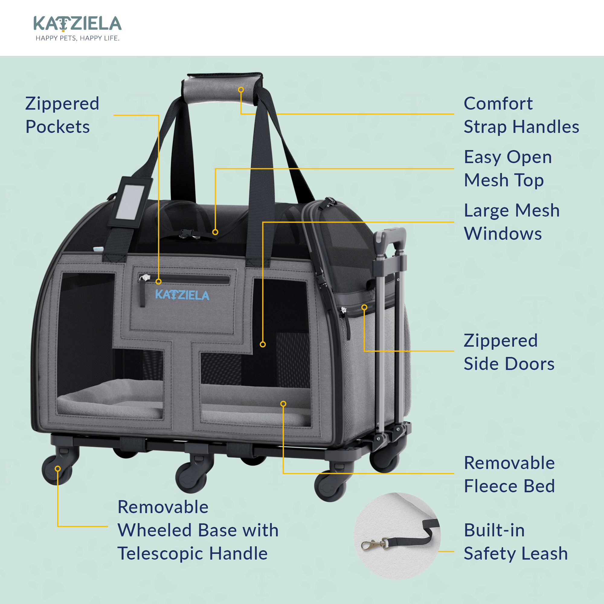 Luxury Lorry Pet Carrier with Removable Wheels and Telescopic Handle | HT Animal Supply