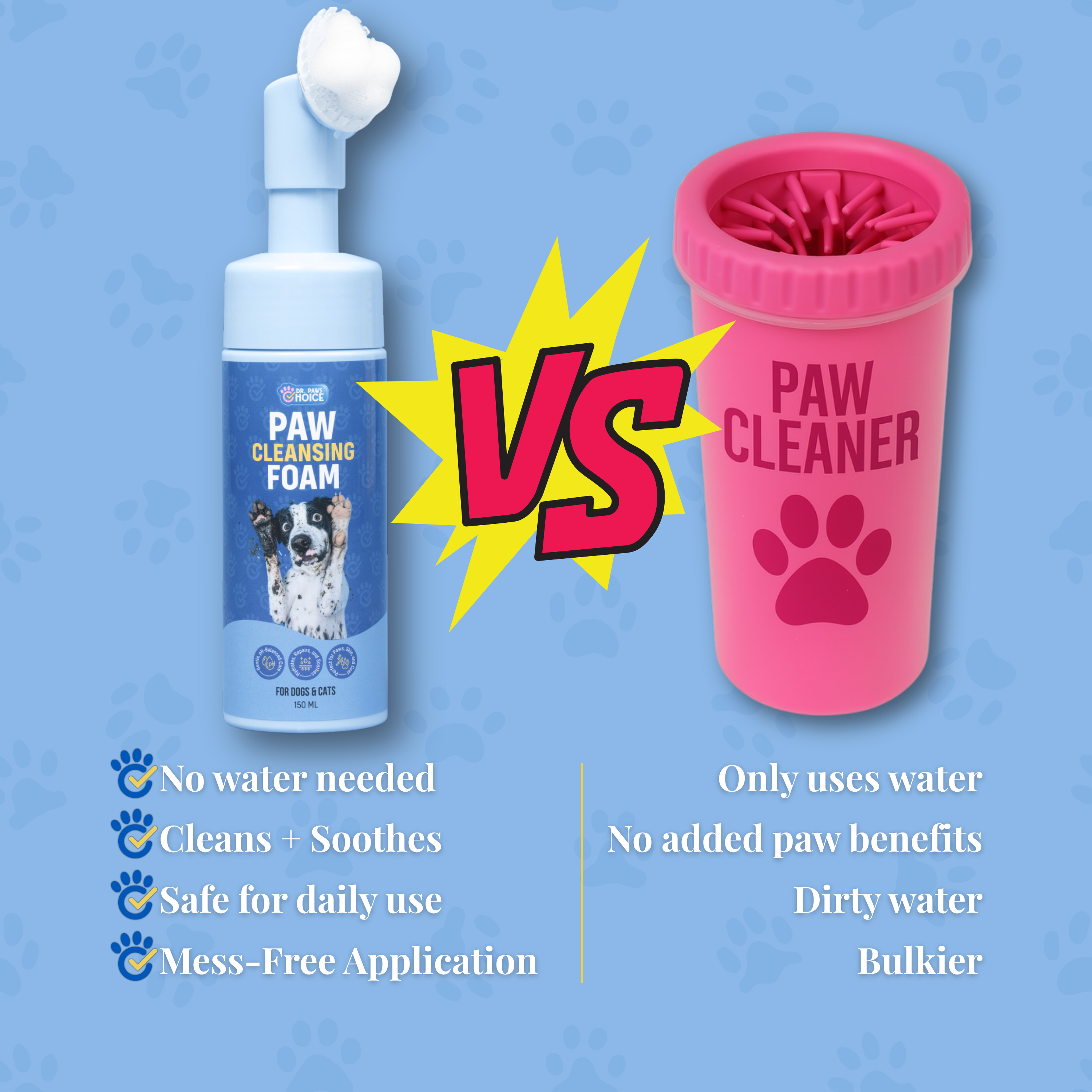 Paw Cleansing Foam Dog Paw Cleaner – Lick-Safe, Hydrating Formula with Built-In Brush Head