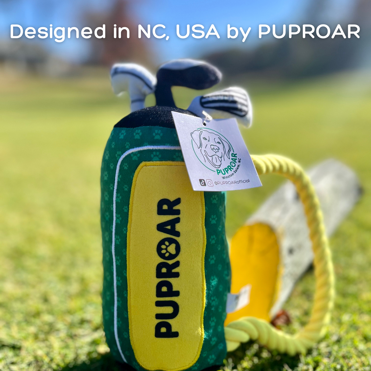 PUPROAR Golf Dog Toy - Cute Squeaky Plush Dog Toy with Rope and Crinkle