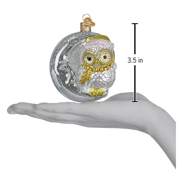 Old World Christmas: Sterling Snow Owl On Moon Christmas Ornament
