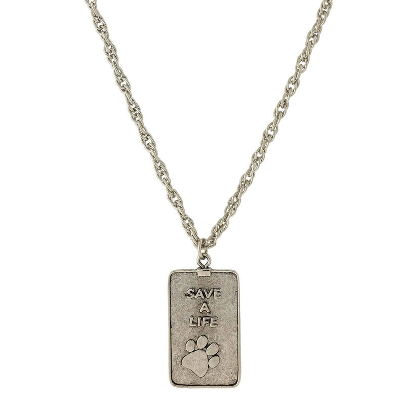 1928 Jewelry Save A Life Dog Tag Pendant Necklace 32 Inch