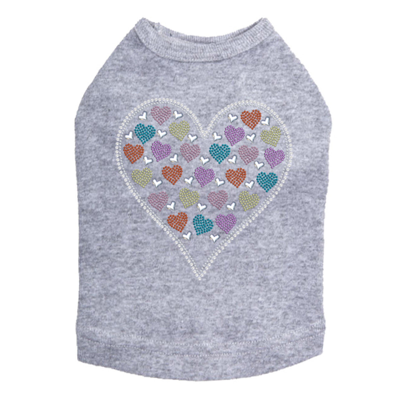 Heart with Multicolor Rhinestud Hearts - Dog Tank