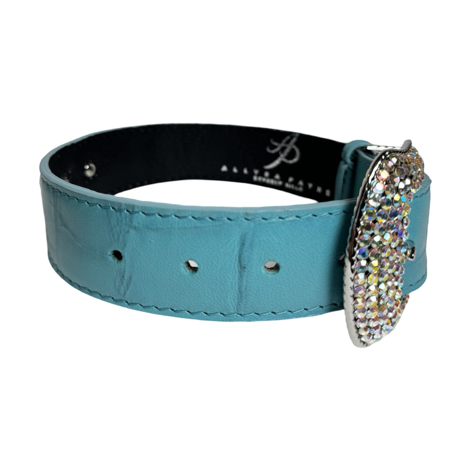 Allysa Payne The Tiffany Collection Turquoise Blue Embossed Croc Italian Leather/Custom Silver Swarovski Crystal Hardware Dog Collar