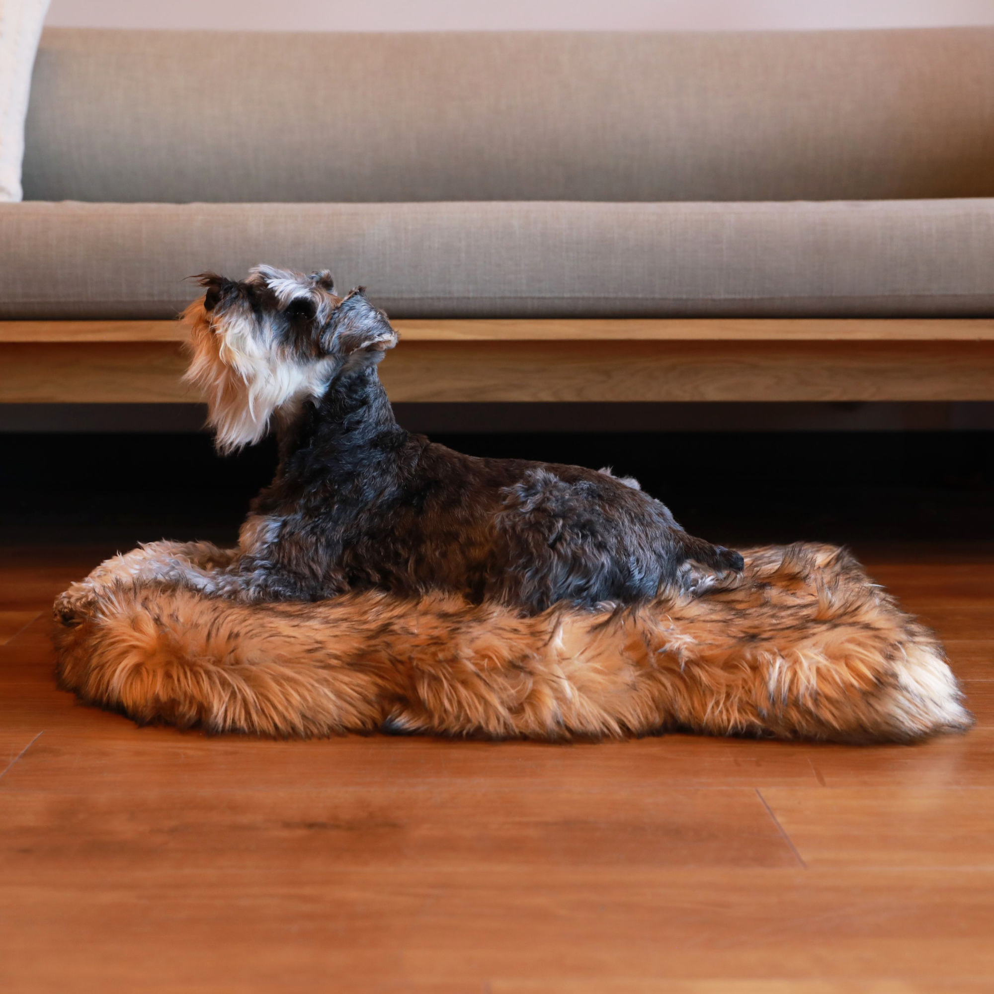 Puprug Faux Fur Orthopedic Dog Bed Curve Sable Tan