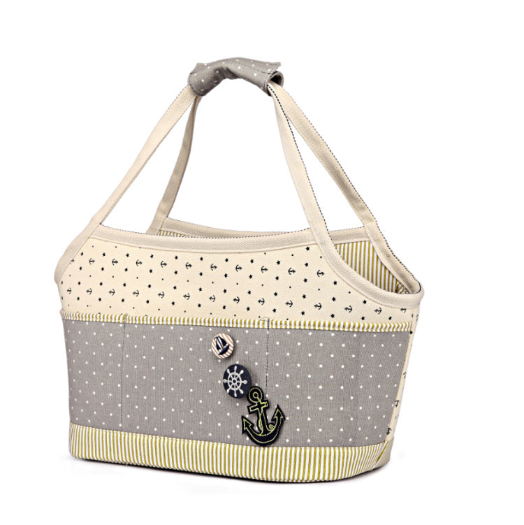 Canvas Pet Carrier Tote with Nautical Design – Breathable & Stylish