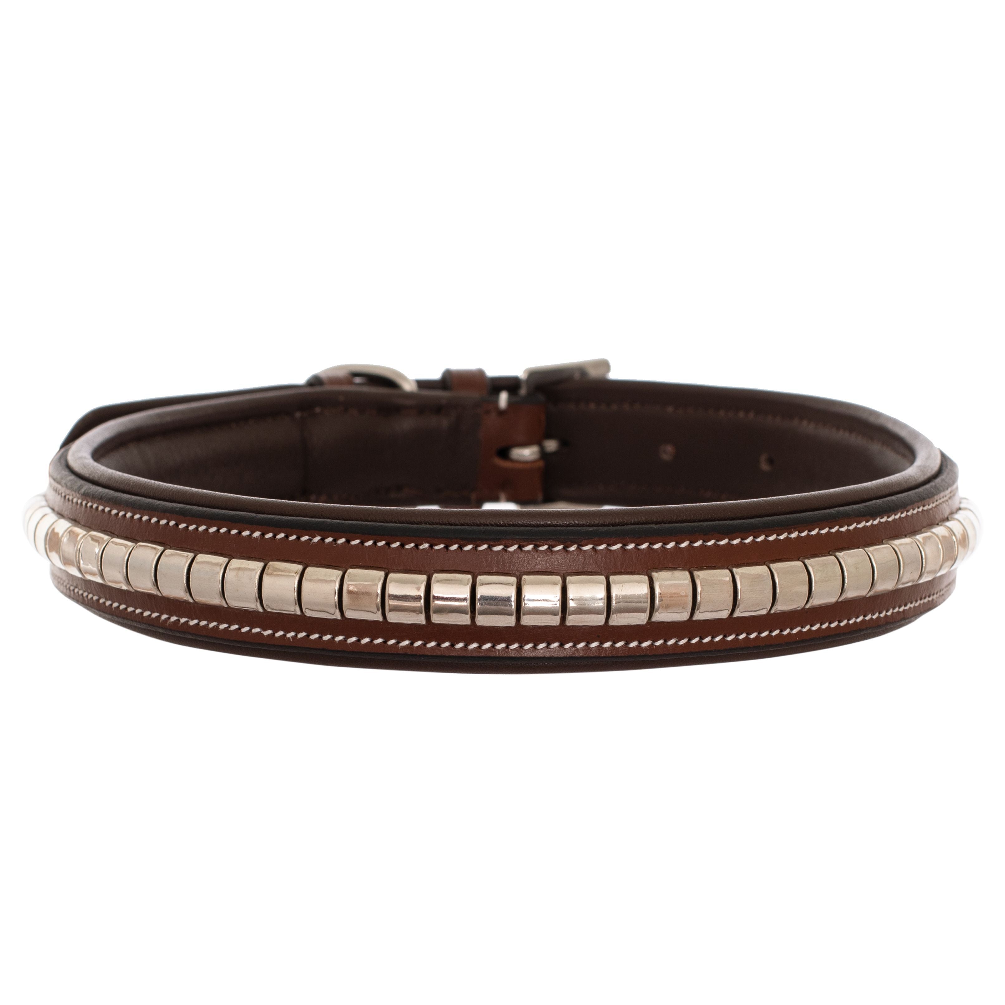 ExionPro Silver Clincher Padded Leather Dog Collar - Brown Padding