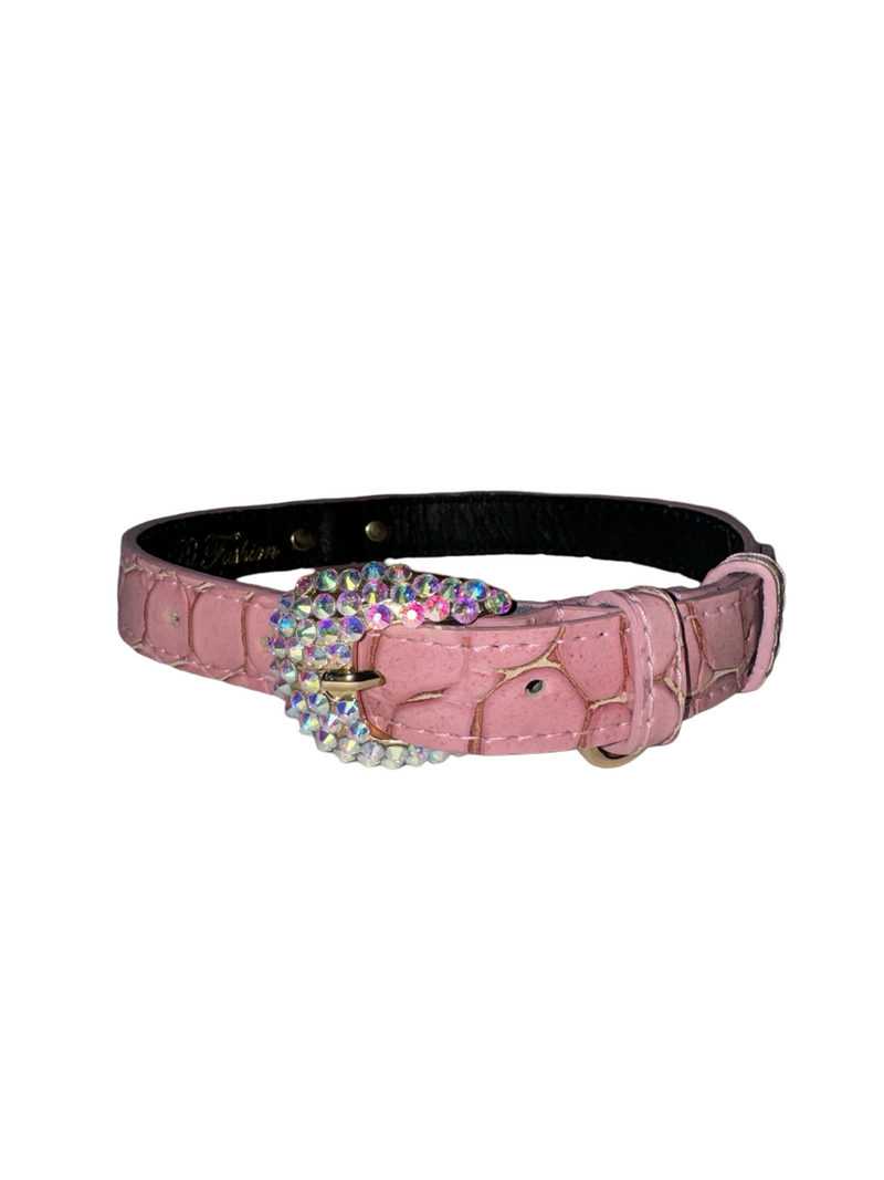 Allysa Payne Soft Pink Embossed Croc Italian Leather Dog Collar