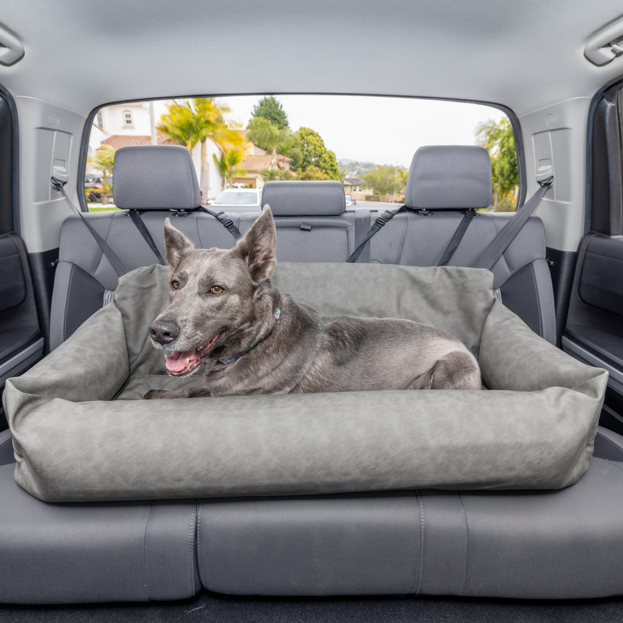 PupProtector Faux Leather Memory Foam Dog Car Bed Slate Gray