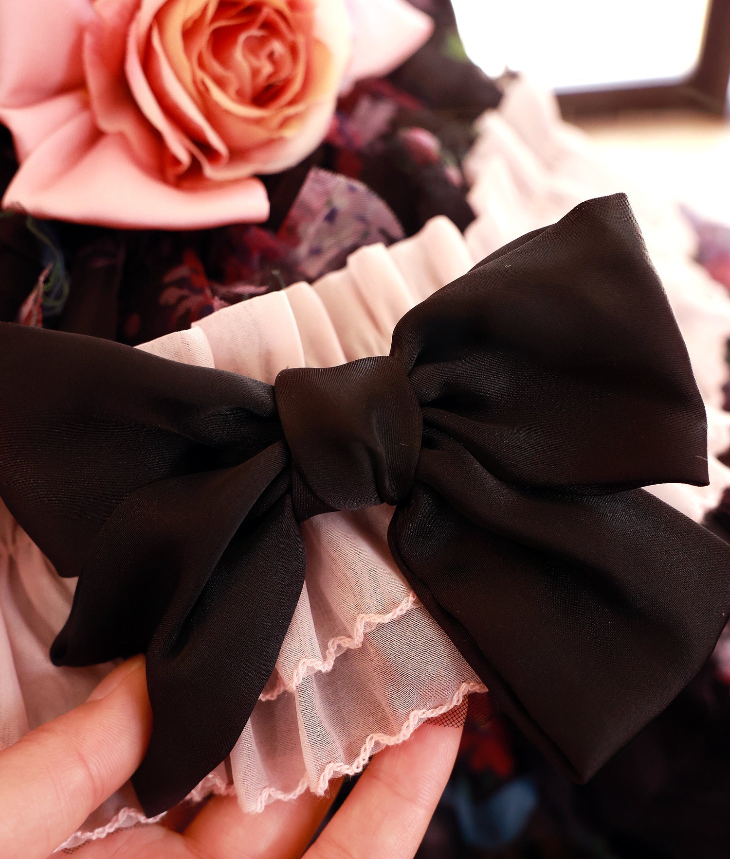 Luxury Floral Dog Dress with Ruffled Skirt & Pink Bow