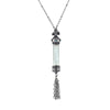 1928 Jewelry Dog Glass Vial Light Blue Crystal Tassel Necklace 30"
