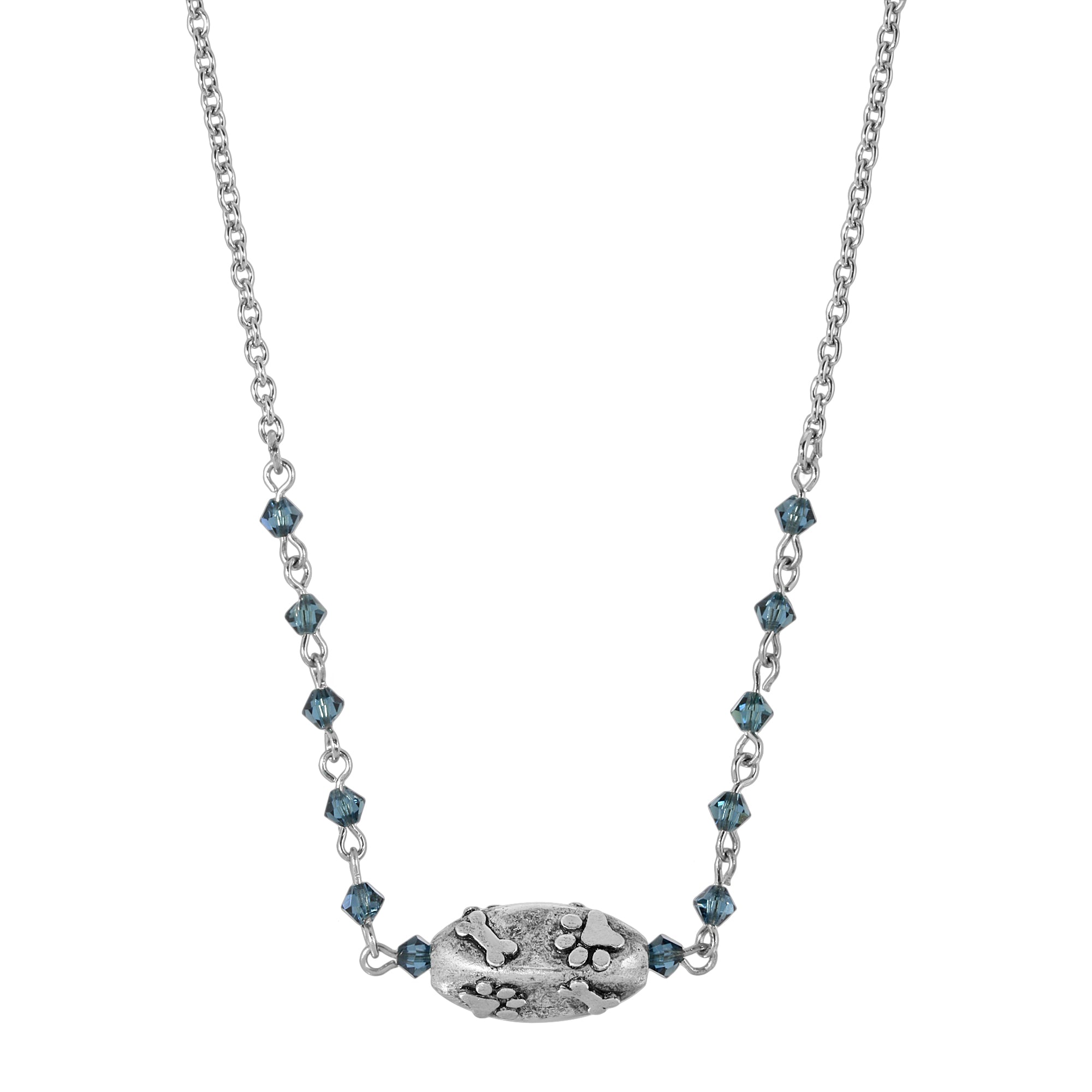 1928 Jewelry Dog Paw And Bone Blue Bead Necklace 16" + 3" Extender