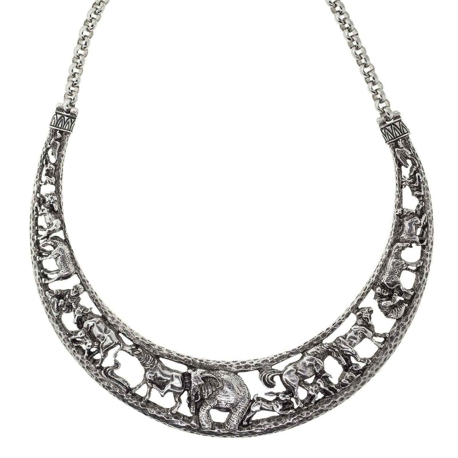 1928 Jewelry Elephant & Safari Animals Necklace 14.5"
