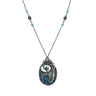 1928 Jewelry Pesky Cat & Fish Blue Enamel Pendant Necklace 30"