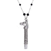 1928 Jewelry Pewter Horse Head Whistle Black Beaded Necklace 30"