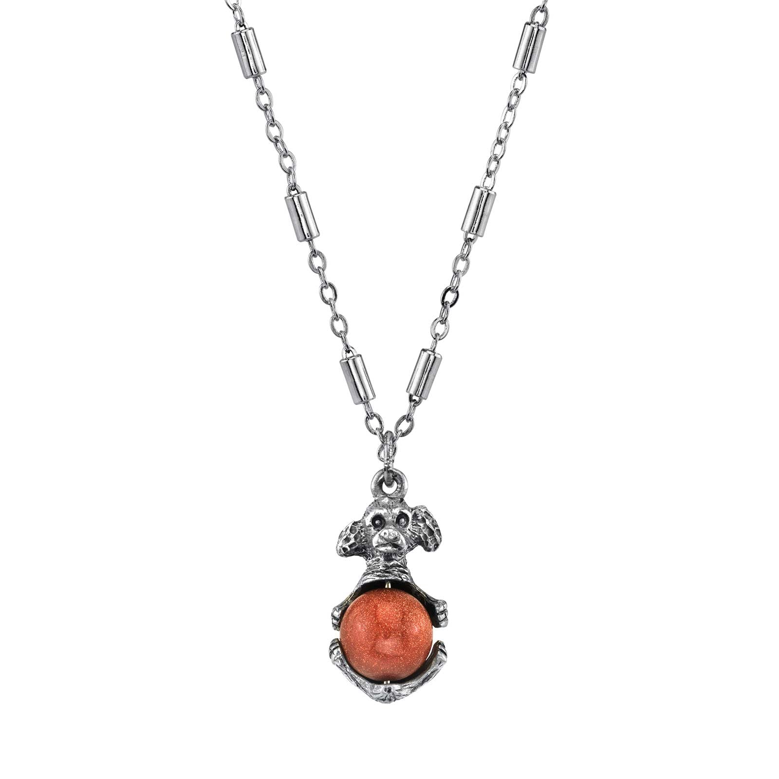 1928 Jewelry Pewter Round Gemstone Puppy Dog Necklace 16" + 3" Extender