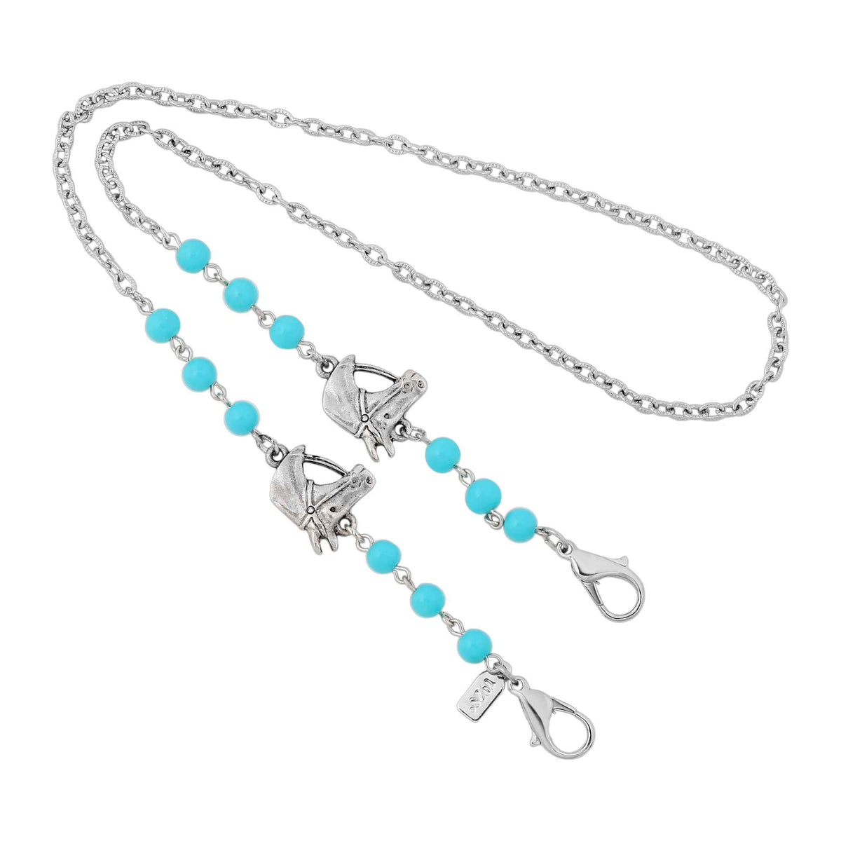 1928 Jewelry Southwest Turquoise Bead Horse Head Face Mask Chain Holder 22 Inch