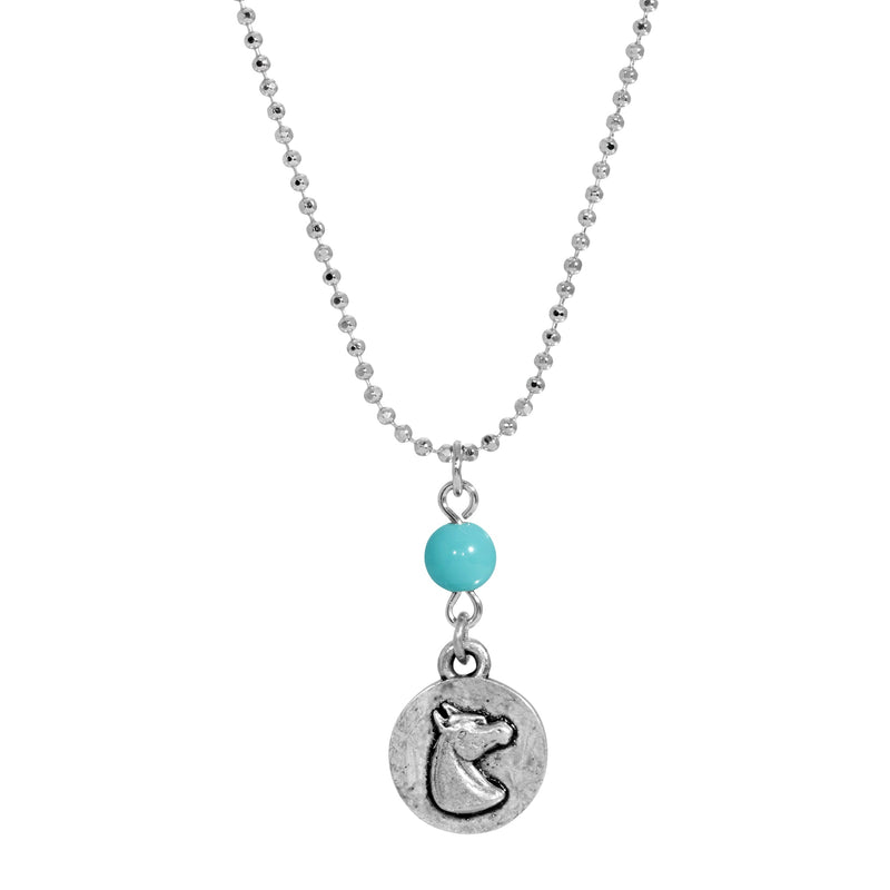 1928 Jewelry Southwest Turquoise Bead Horse Head Pendant Necklace 18"