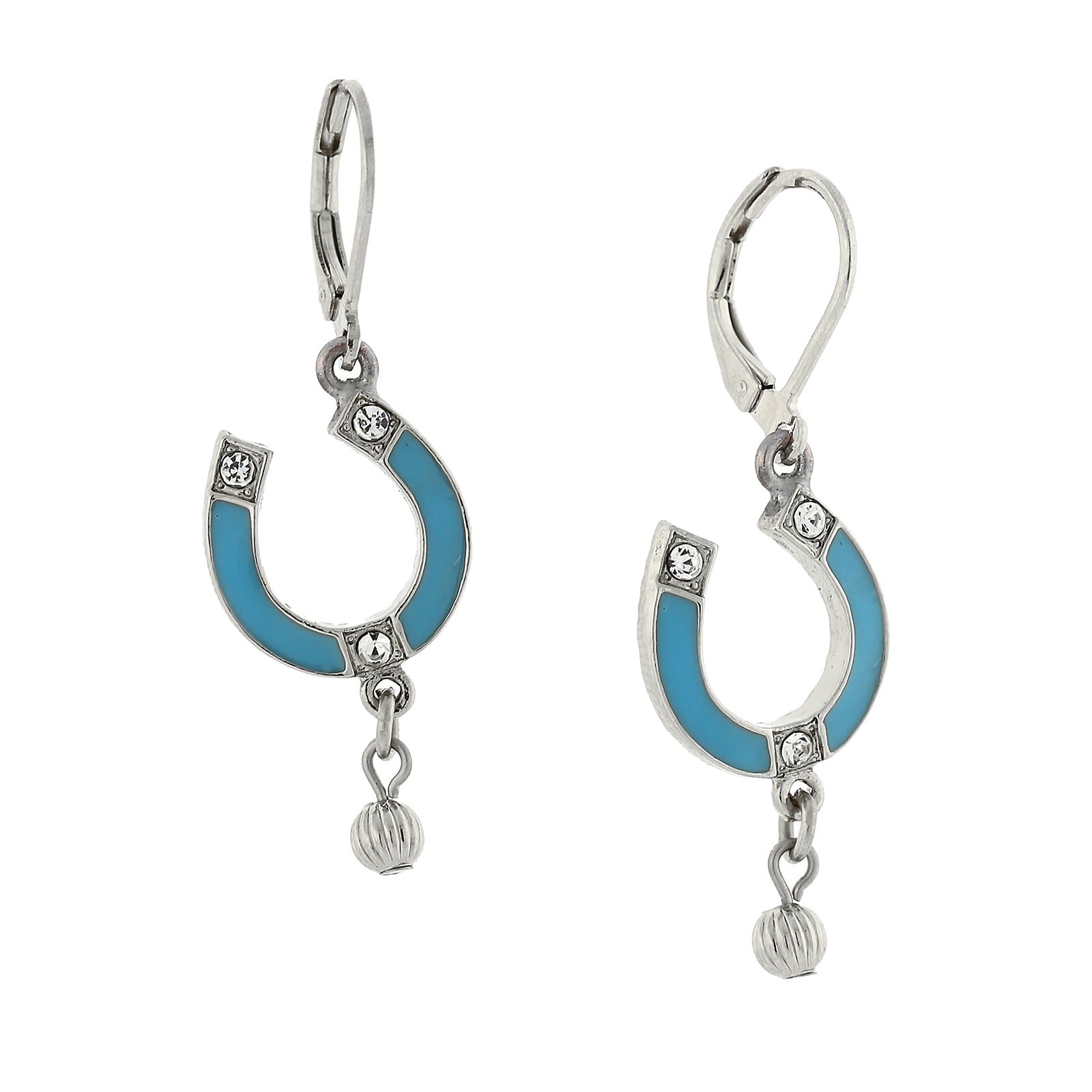 1928 Jewelry Southwest Turquoise Enamel Crystal Accents Horseshoe Drop Earrings