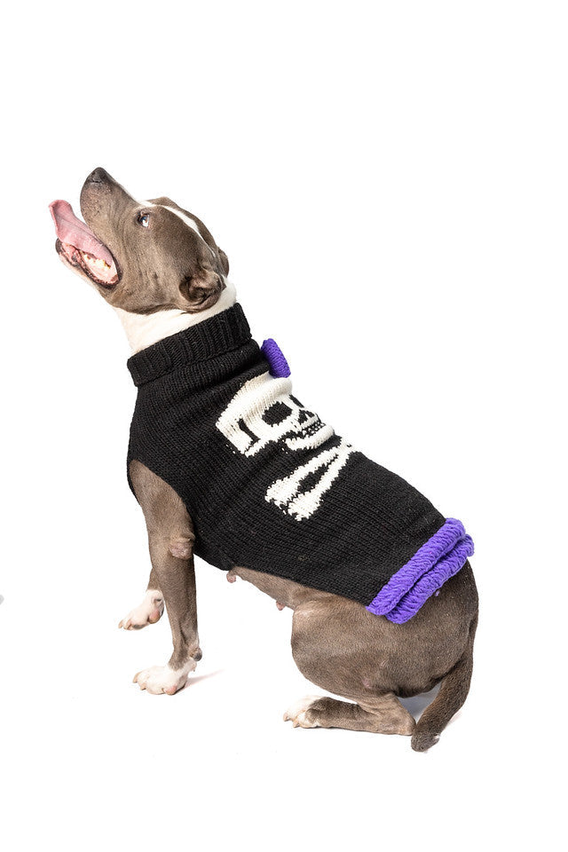 Purple Bow Black Skull Sweater